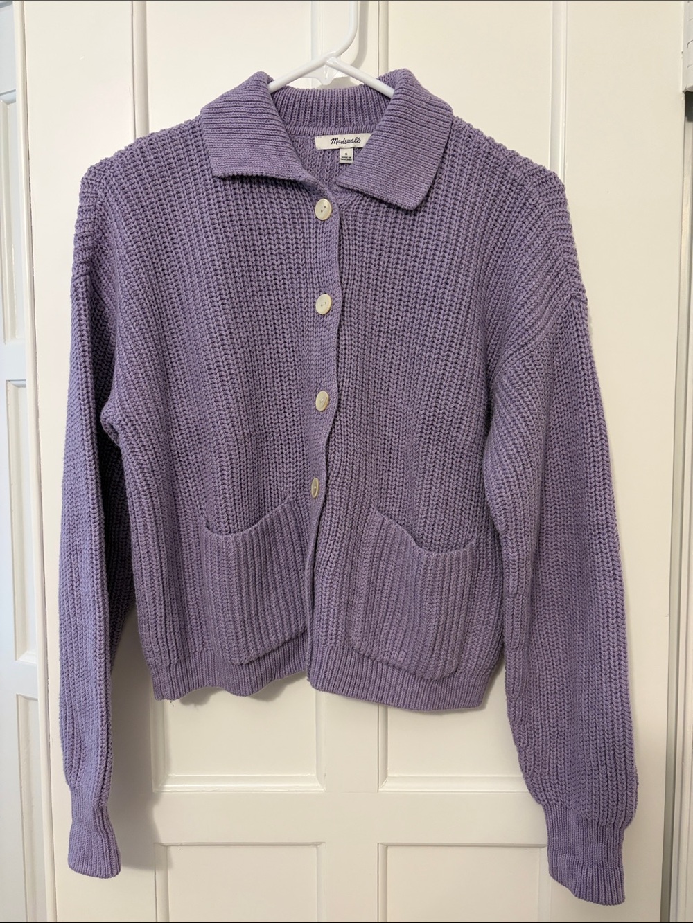Madewell Lavender Cropped Button-Up Knit Cardigan